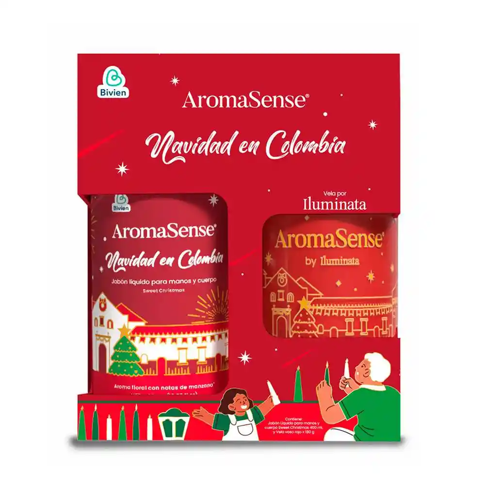 Jabon Liquido + Vela Aromasense Manzana Navidad Rojo