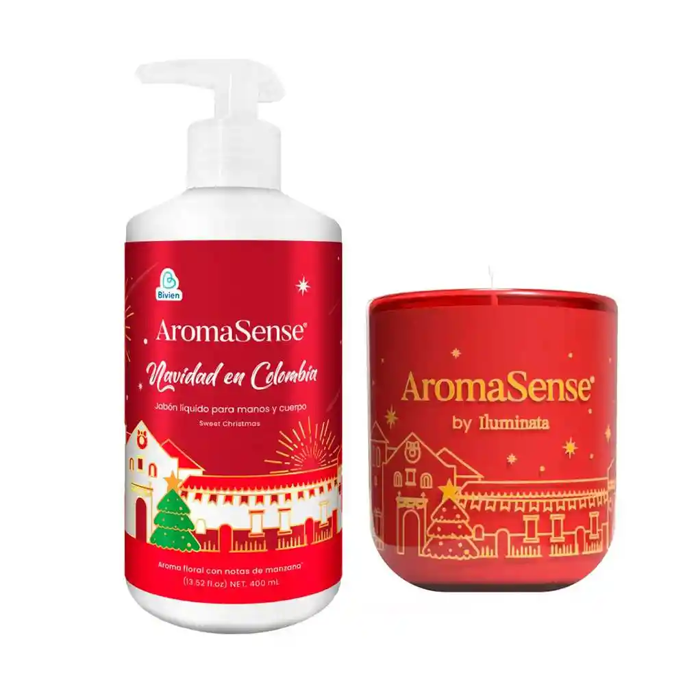 Jabon Liquido + Vela Aromasense Manzana Navidad Rojo