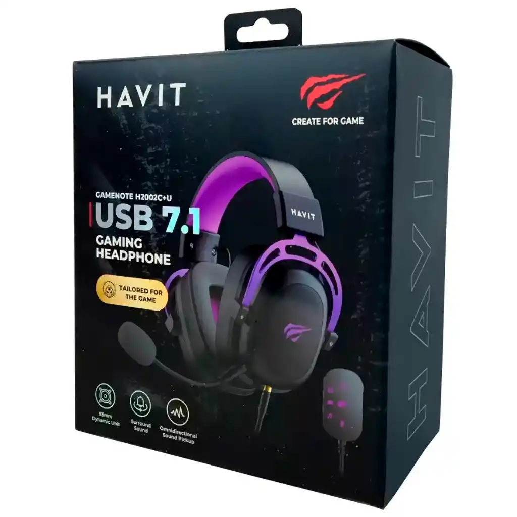 Diadema Gamer Havit Gamenote H2002c+u Usb 7.1 Negro Morado