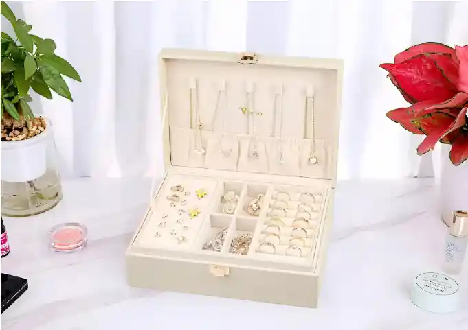 Joyero Mini Cofre 2 Niveles Organizador De Mesa