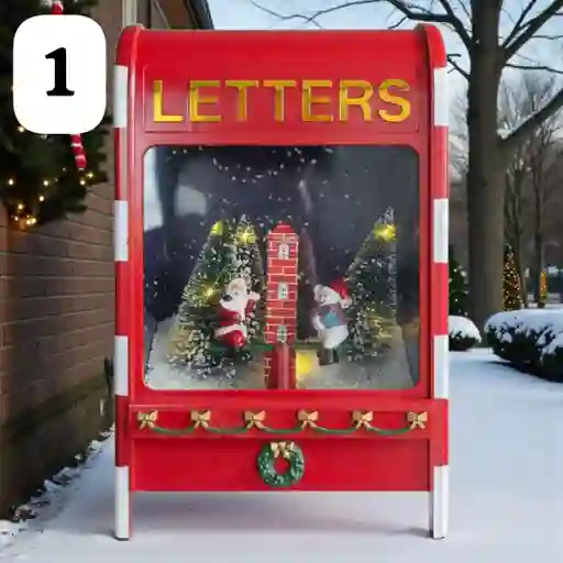 Adorno Navideño Buzon De Papá Noel Luces, Nieve Musical 40cm Navidad En El Parque