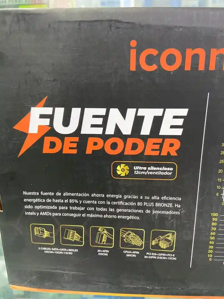 Fuente De Poder Iconnex 650w 80 Plus Bronze Certificada | Semi Modular, Ventilador 12cm, Alta Eficiencia Energética Y Estabilidad Para Pc Gamer Y De Oficina