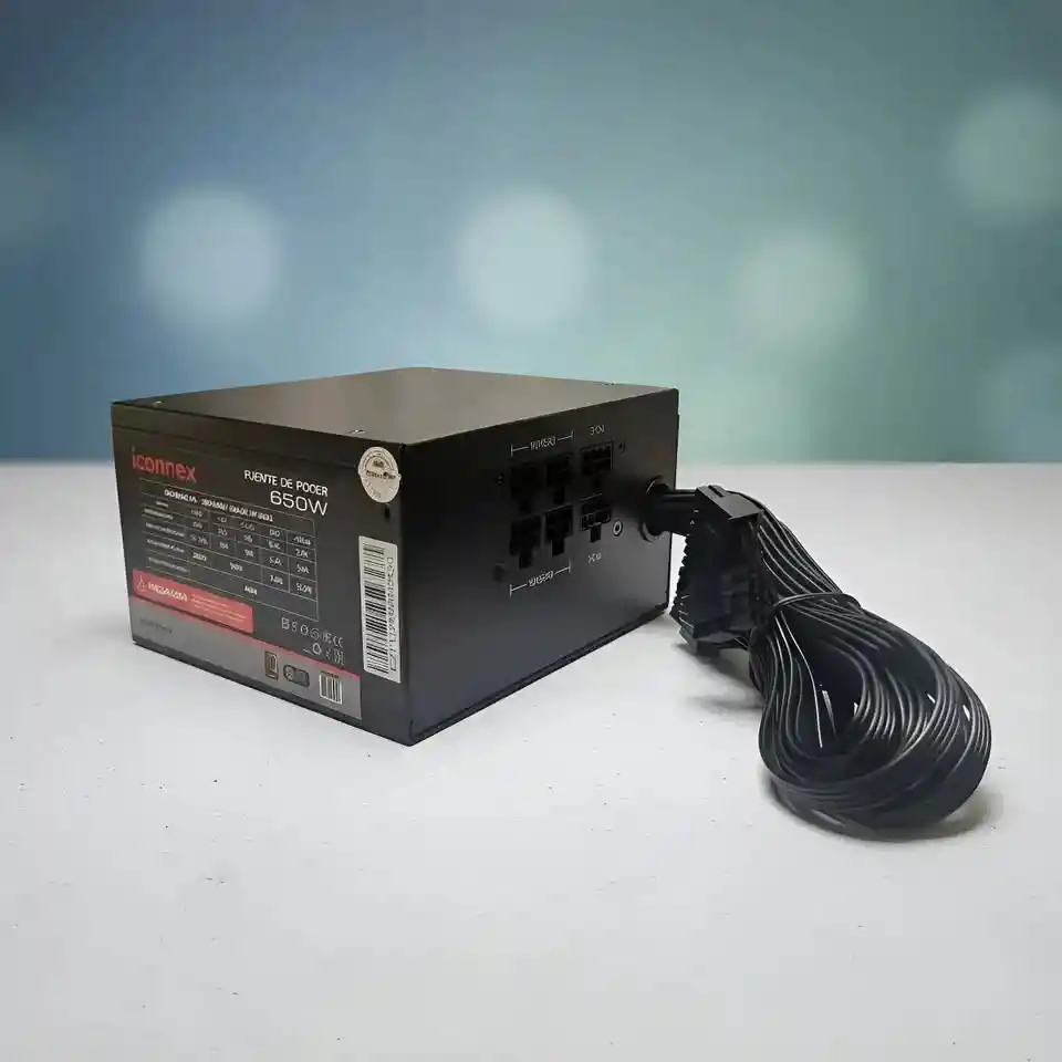 Fuente De Poder Iconnex 650w 80 Plus Bronze Certificada | Semi Modular, Ventilador 12cm, Alta Eficiencia Energética Y Estabilidad Para Pc Gamer Y De Oficina