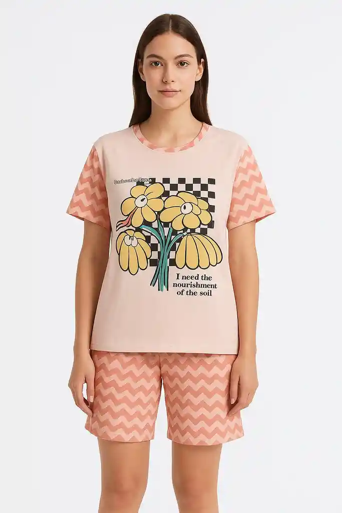 Conjunto De Pijama Estampada De Dos Piezas Talla Unica