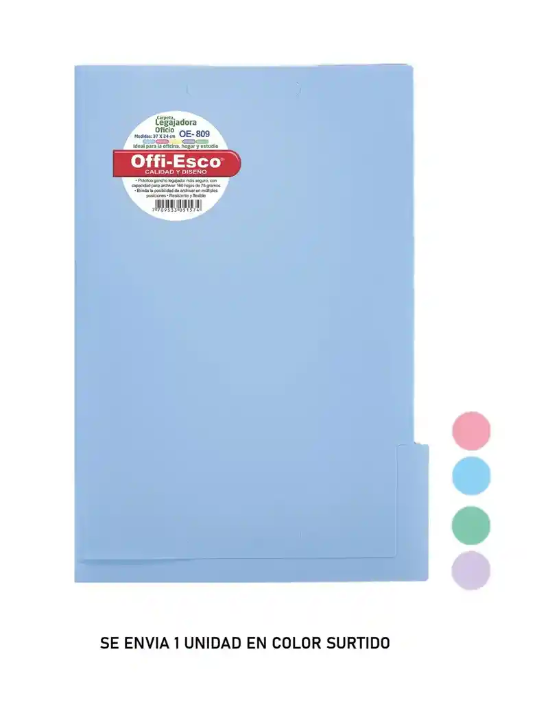Carpeta Plástica Oficio Con Gancho Legajador Colores Pastel Oe-809p