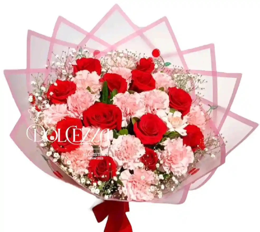 Flores Rosas Rojas Y Claveles Rosados