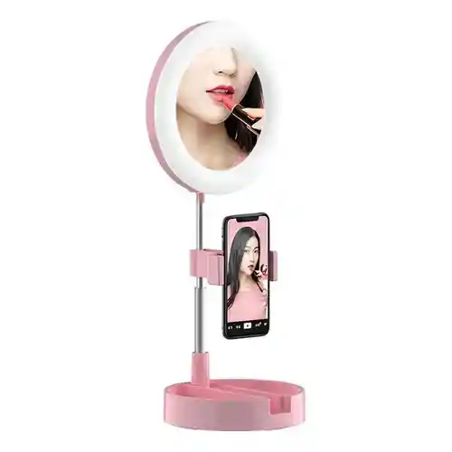 Espejo Redondo Con Luz Y Soporte Para Celular