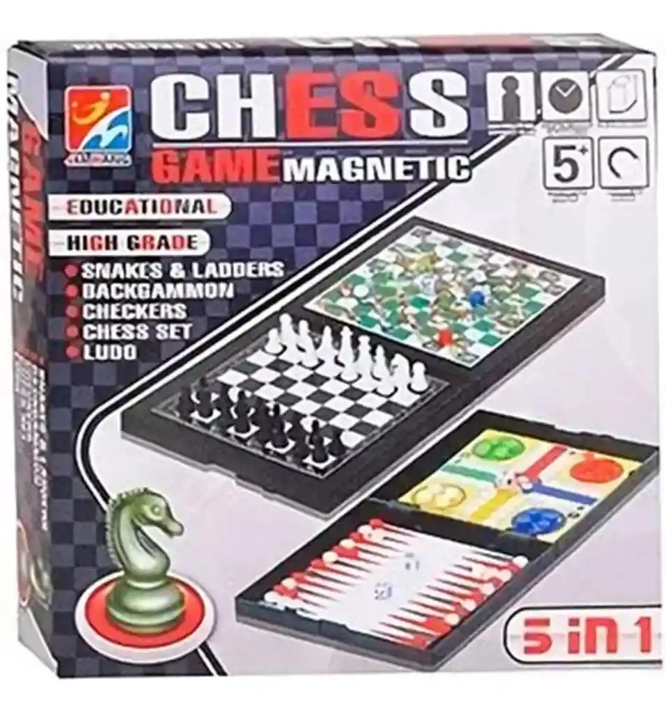 Ajedrez Magnético Juego De Mesa Ludo Serpiente Y Escalera 5 En 1