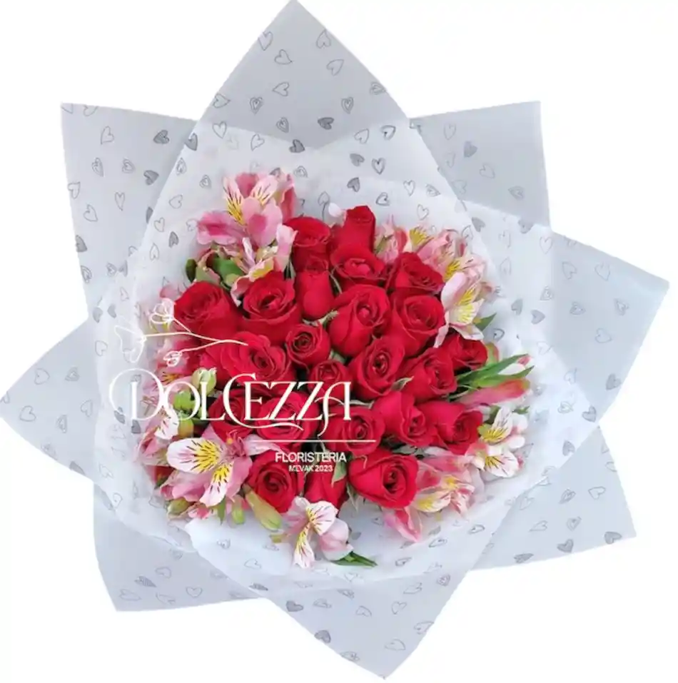 Flores Rosas Rojas Y Astromelia