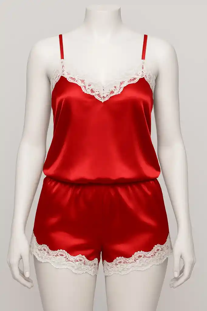 Conjunto Pijama En Satin Con Detalles De Encaje