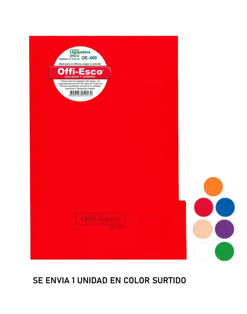 Carpeta Plástica Oficio Con Gancho Legajador Colores Surtidos Offi Esco Oe-809