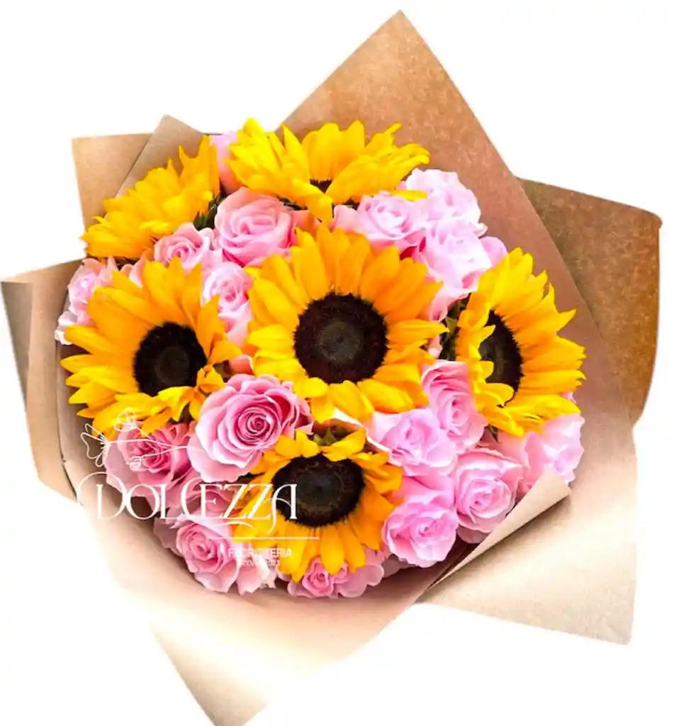 Flores Rosas Rosadas Y Girasoles Amor Eterno