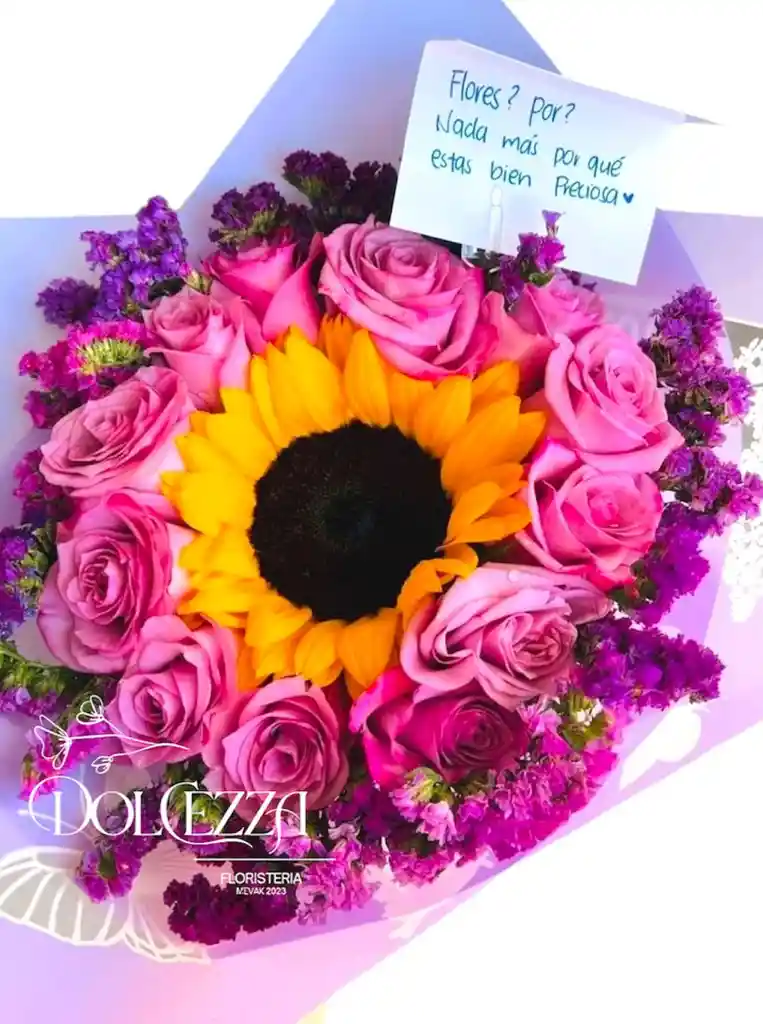Flores Rosas Lila Y Girasol Amor Lindo