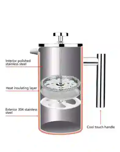 Cafetera Prensa Francesa Acero Toma Agradable Café 350ml Color Plateado