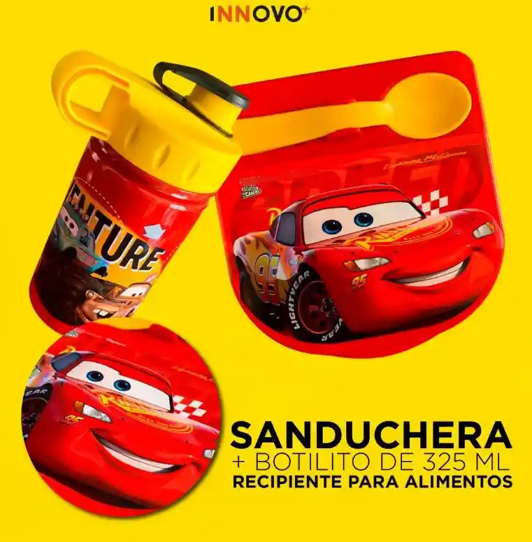 Lonchera Cars + Botilito 325ml Hermético Infantil Escolar - Rojo