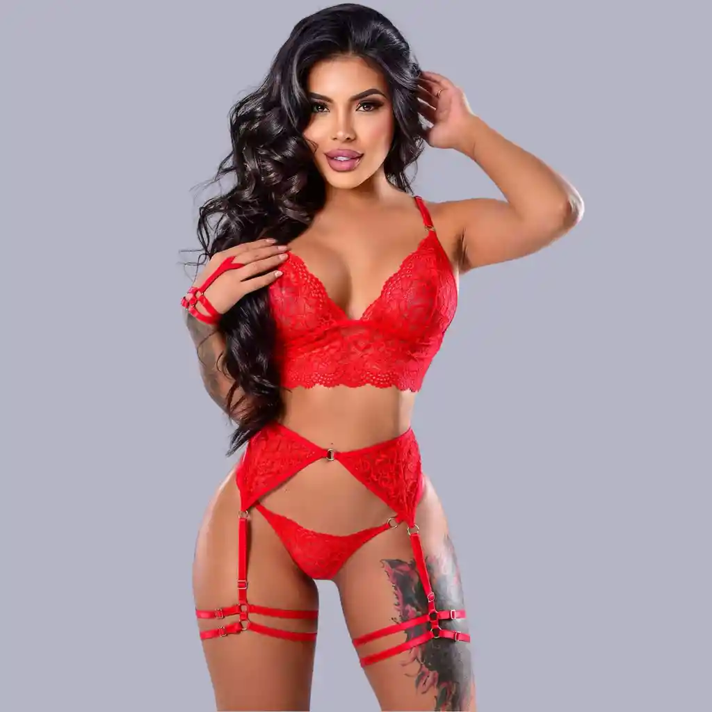Conjunto Lencería Ariel Rojo Talla Única Ligueros