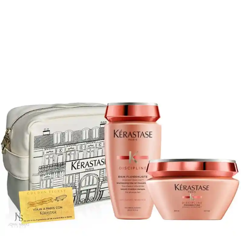 Pack Navidad Para Controlar Cabello Indisciplinado (anti Frizz) Discipline Kérastase + Golden Ticket Concurso Viaje A Paris + Obsequio Cosmetiquera