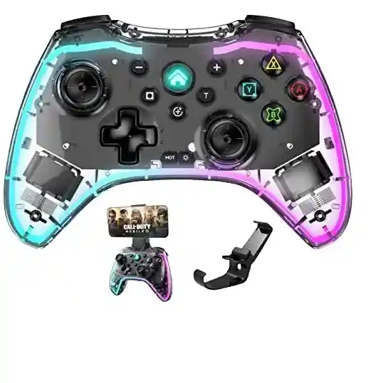 Controlador Gaming Rgb Transparente Inalámbrico Android Ios Color Negro