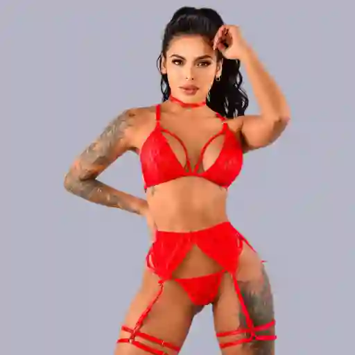 Conjunto Lencería Vania Rojo Talla Única Ligueros