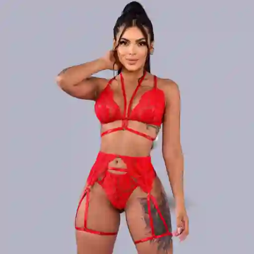 Conjunto Lencería Pandora Rojo Talla Única Ligueros