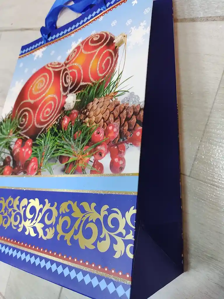 Bolsa De Regalo Navidad Azul Bolas De Navidad Mediana 32 Cm X 25 Cm