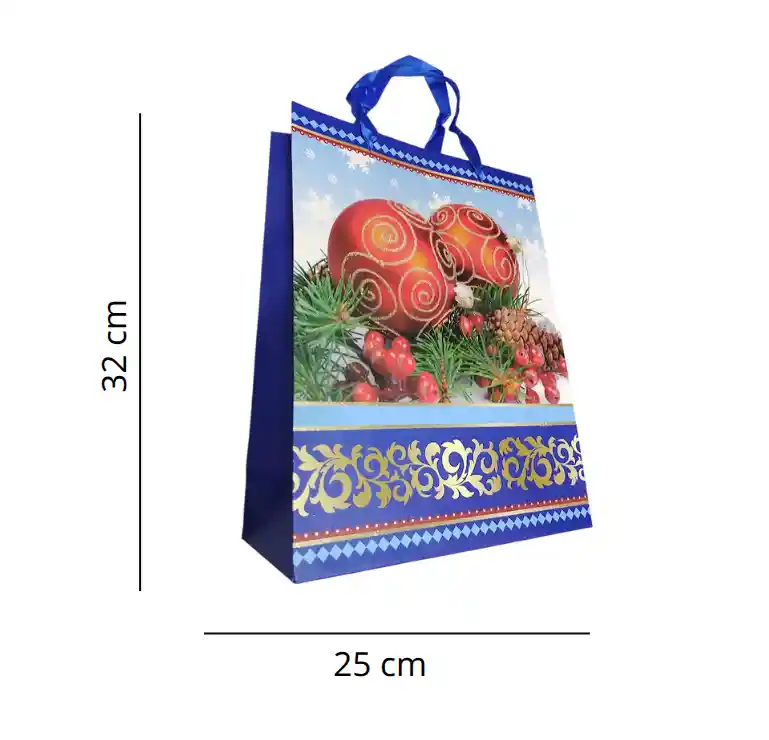 Bolsa De Regalo Navidad Azul Bolas De Navidad Mediana 32 Cm X 25 Cm