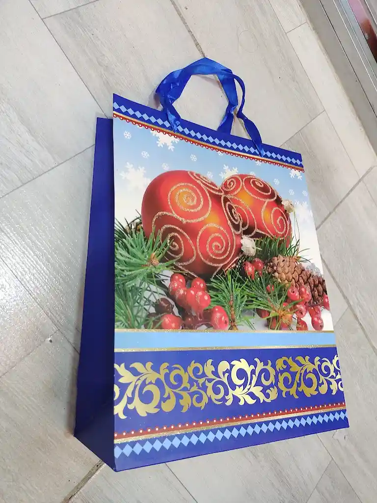 Bolsa De Regalo Navidad Azul Bolas De Navidad Mediana 32 Cm X 25 Cm