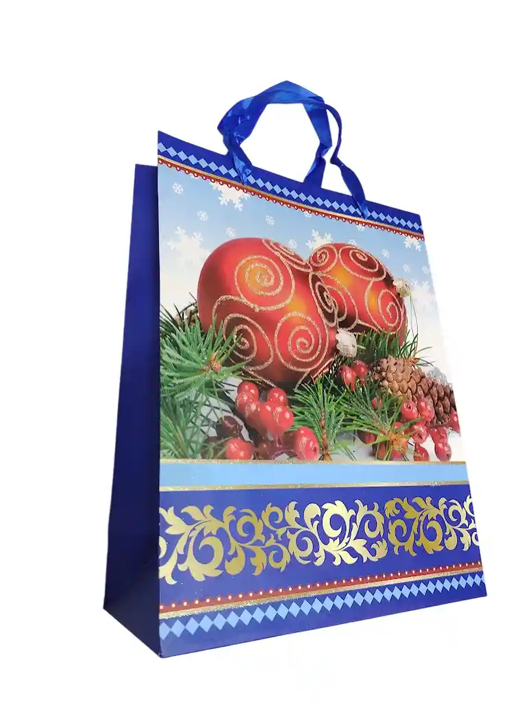 Bolsa De Regalo Navidad Azul Bolas De Navidad Mediana 32 Cm X 25 Cm