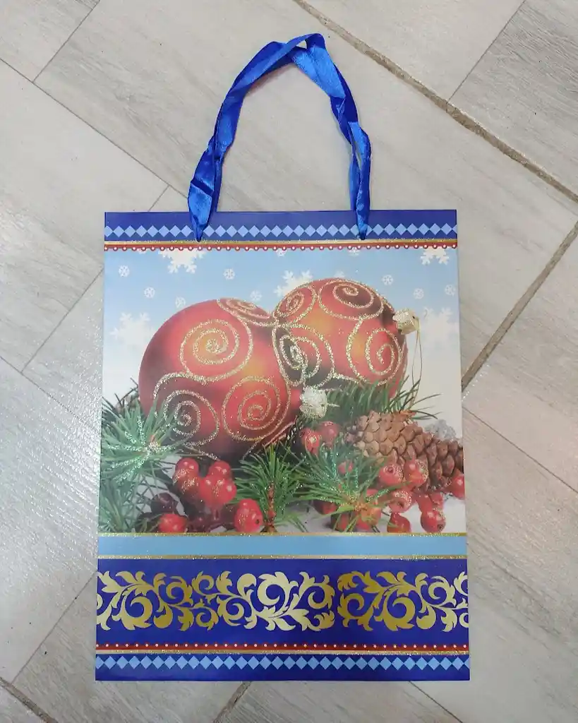 Bolsa De Regalo Navidad Azul Bolas De Navidad Mediana 32 Cm X 25 Cm