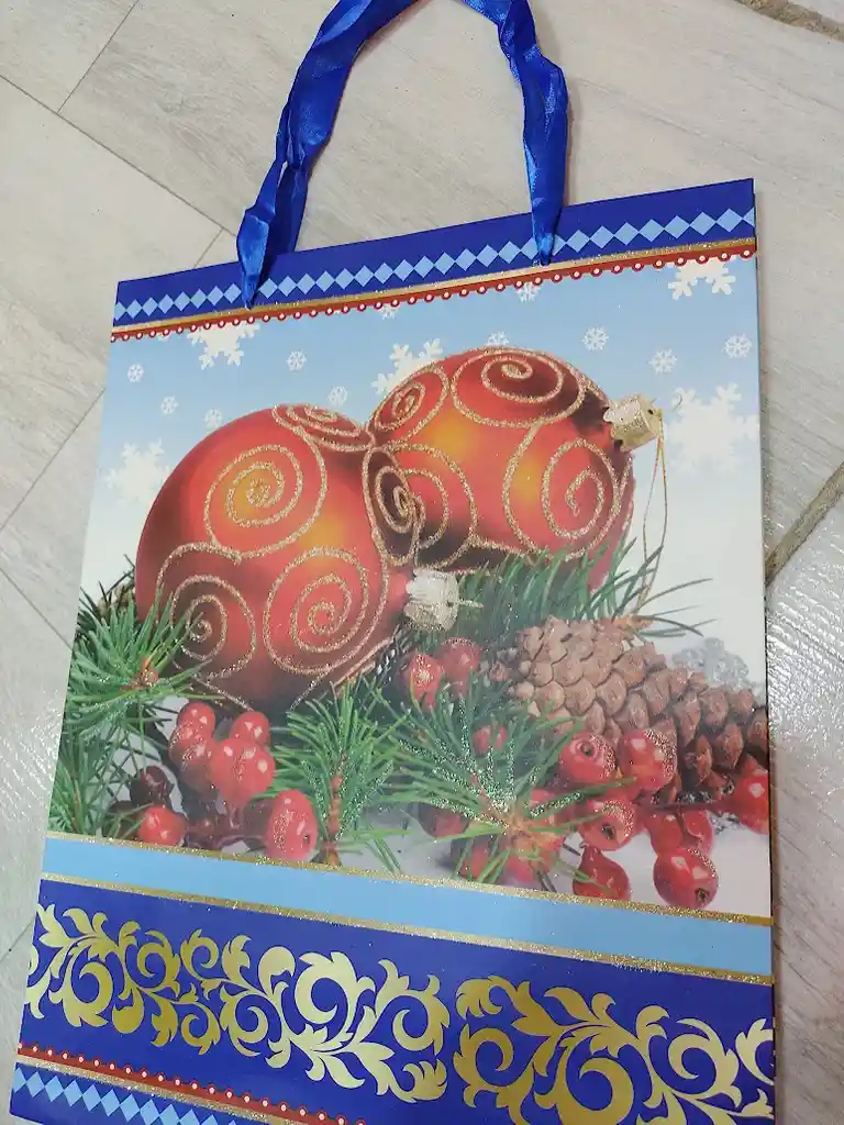Bolsa De Regalo Navidad Azul Bolas De Navidad Mediana 32 Cm X 25 Cm