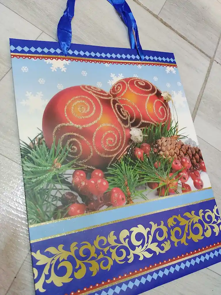 Bolsa De Regalo Navidad Azul Bolas De Navidad Mediana 32 Cm X 25 Cm