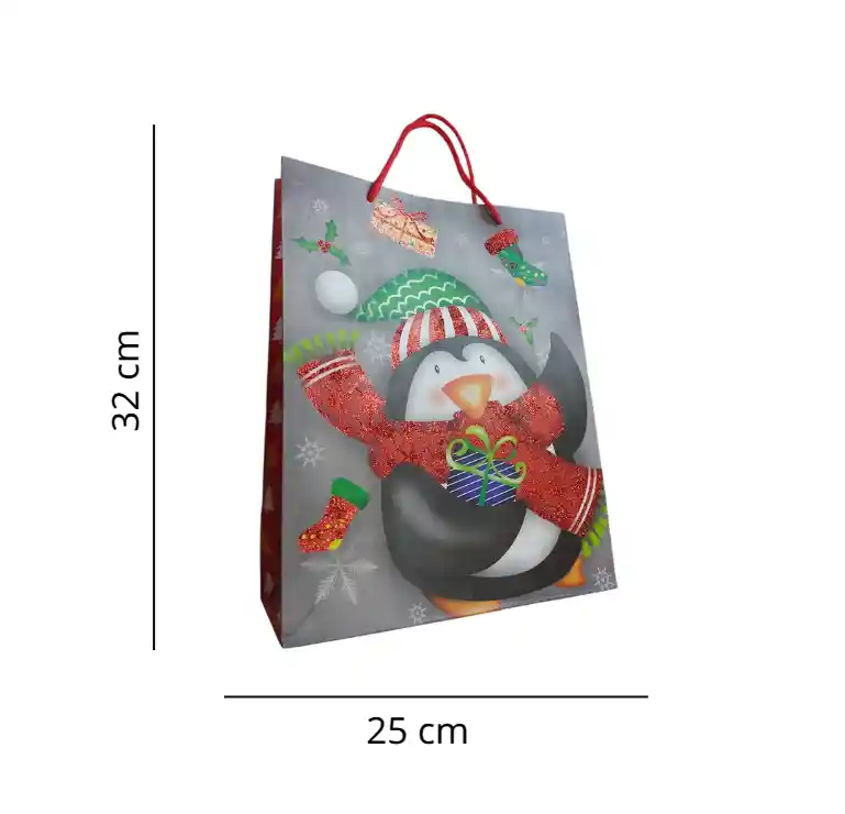 Bolsa De Regalo Navidad Pinguino De Navidad Mediana 32 Cm X 25 Cm