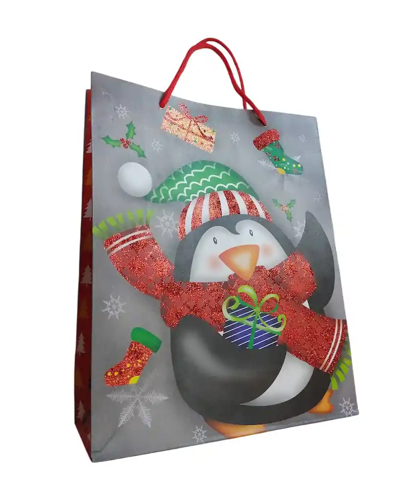 Bolsa De Regalo Navidad Pinguino De Navidad Mediana 32 Cm X 25 Cm