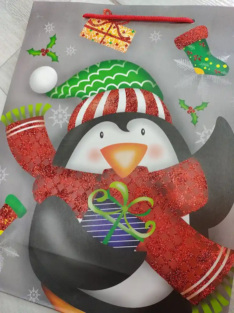 Bolsa De Regalo Navidad Pinguino De Navidad Mediana 32 Cm X 25 Cm