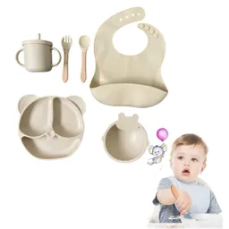Set Vajilla Para Bebé Orejas 6 Piezas Silicona Libre Bpa Oso