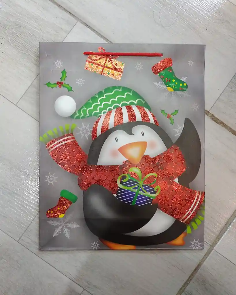 Bolsa De Regalo Navidad Pinguino De Navidad Mediana 32 Cm X 25 Cm
