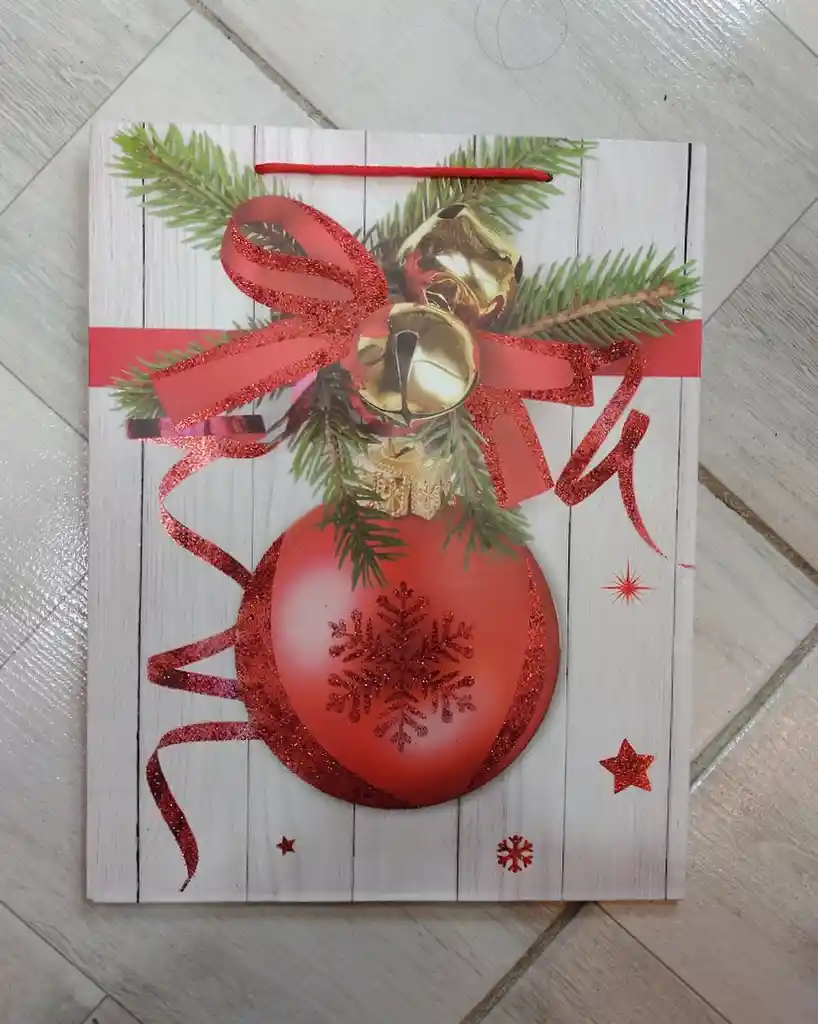 Bolsa De Regalo Navidad Bola De Navidad Roja Mediana 32 Cm X 25 Cm