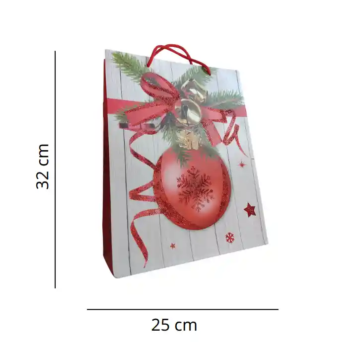 Bolsa De Regalo Navidad Bola De Navidad Roja Mediana 32 Cm X 25 Cm