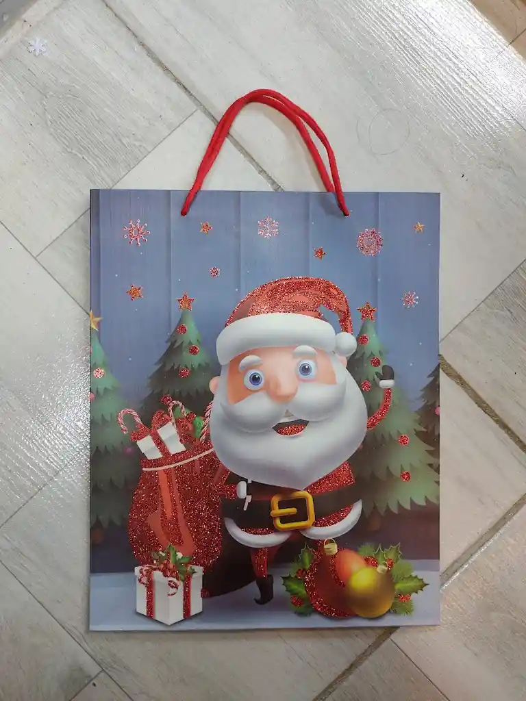Bolsa De Regalo Navidad Papa Noel Animado Mediana 32 Cm X 25 Cm