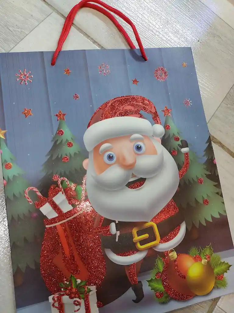 Bolsa De Regalo Navidad Papa Noel Animado Mediana 32 Cm X 25 Cm