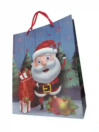Bolsa De Regalo Navidad Papa Noel Animado Mediana 32 Cm X 25 Cm