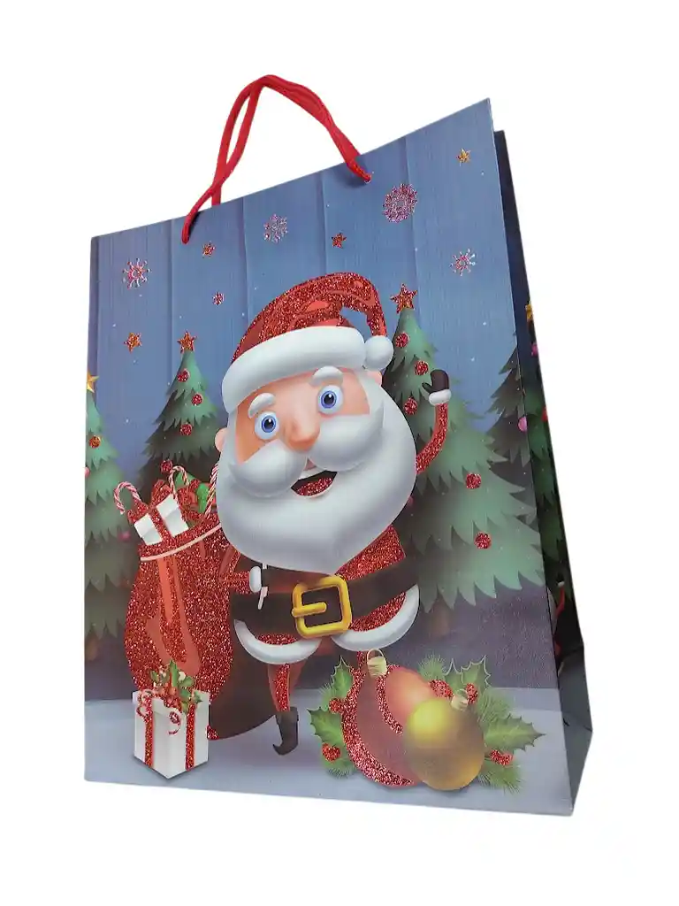 Bolsa De Regalo Navidad Papa Noel Animado Mediana 32 Cm X 25 Cm