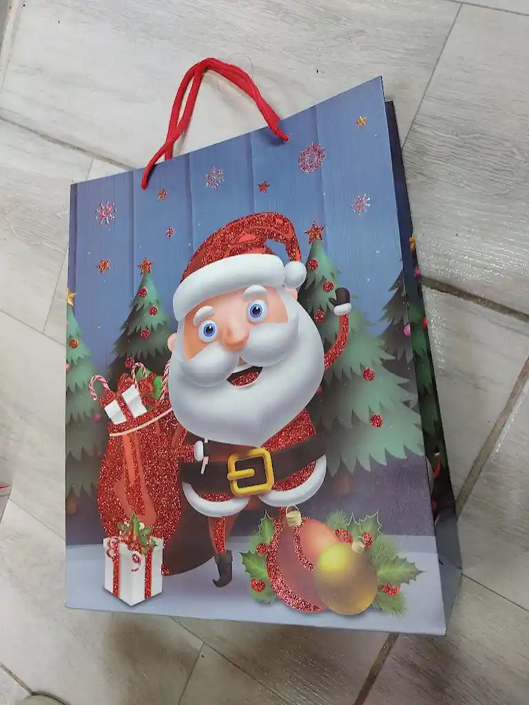 Bolsa De Regalo Navidad Papa Noel Animado Mediana 32 Cm X 25 Cm