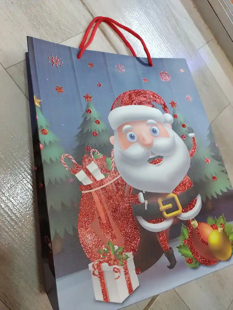 Bolsa De Regalo Navidad Papa Noel Animado Mediana 32 Cm X 25 Cm