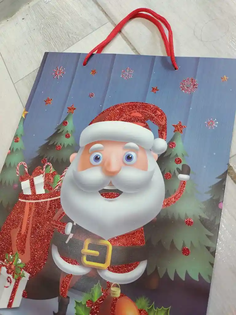 Bolsa De Regalo Navidad Papa Noel Animado Mediana 32 Cm X 25 Cm