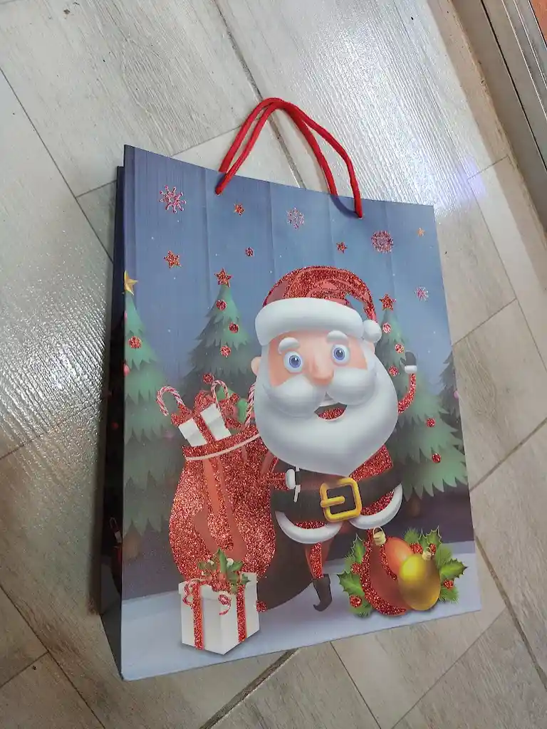 Bolsa De Regalo Navidad Papa Noel Animado Mediana 32 Cm X 25 Cm