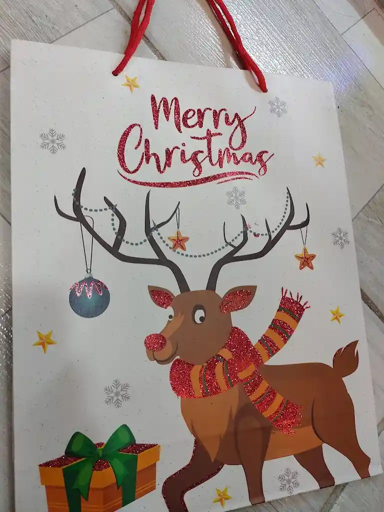 Bolsa De Regalo Navidad Reno Merry Christmas Mediana 32 Cm X 25 Cm