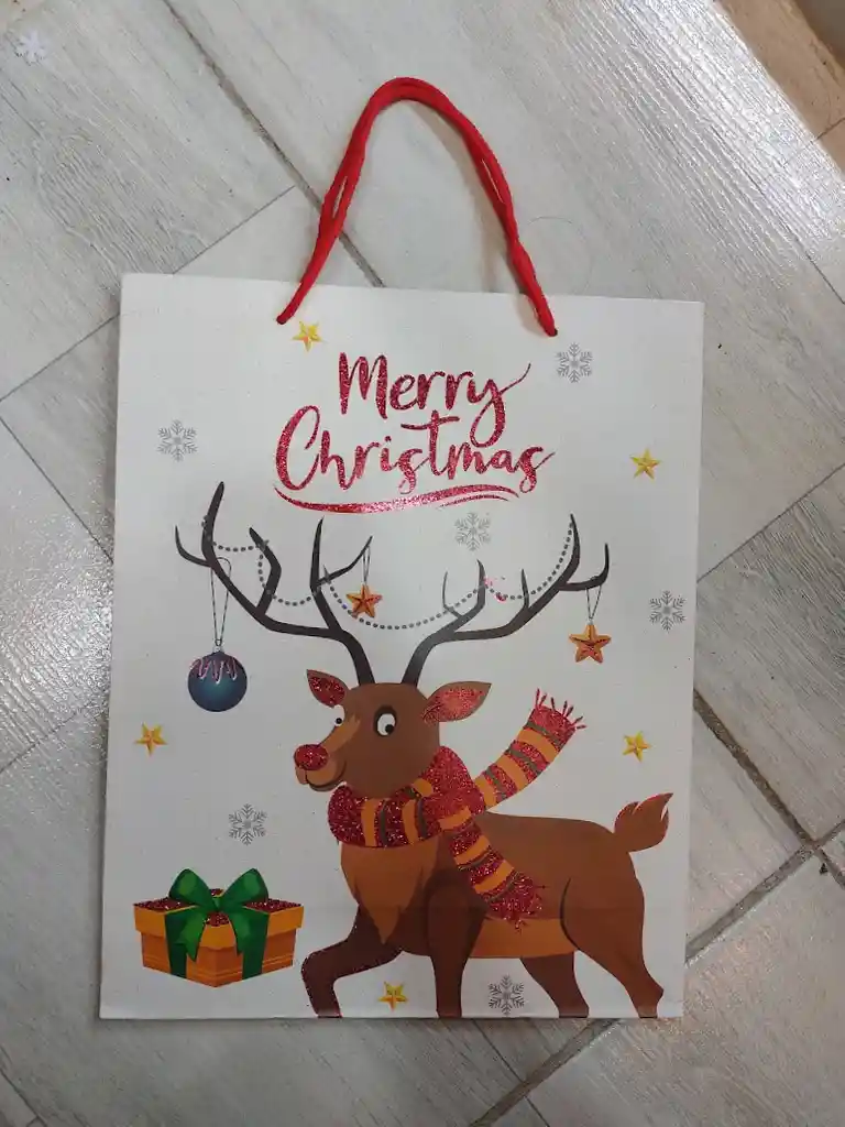 Bolsa De Regalo Navidad Reno Merry Christmas Mediana 32 Cm X 25 Cm