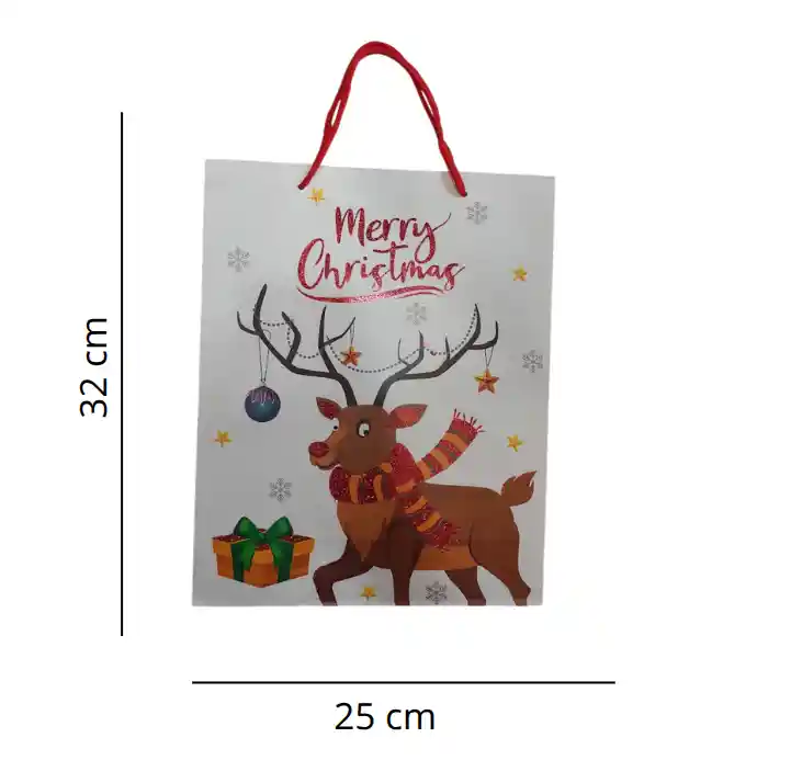 Bolsa De Regalo Navidad Reno Merry Christmas Mediana 32 Cm X 25 Cm