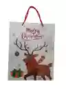 Bolsa De Regalo Navidad Reno Merry Christmas Mediana 32 Cm X 25 Cm